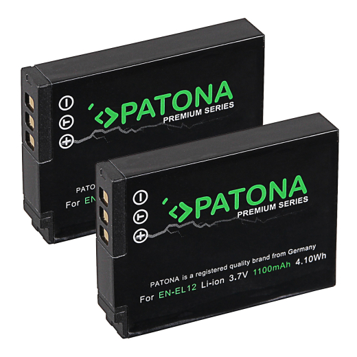 2 x Patona Premium Akku für Nikon CoolPix A900, A1000, B600, S9500, S9600, S9700, S9900 - EN-EL12