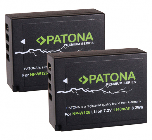 2 x Patona Premium Akku für Fuji-Film X-M1 / X-Pro1 / X-Pro2 / X-T1 / X-T10 - NP-W126
