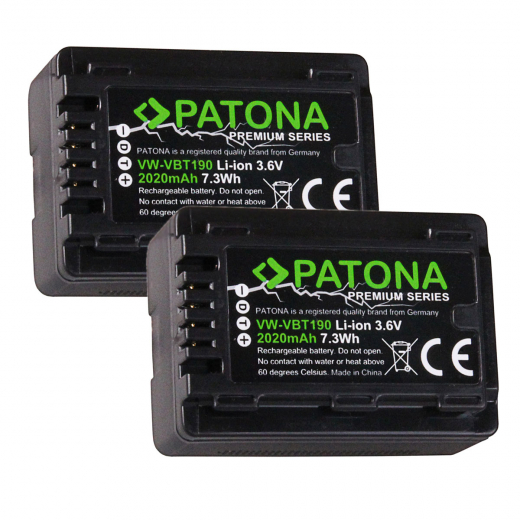 2 x Patona Premium Akku für Panasonic VW-VBT190 (E-K) - mit Infochip