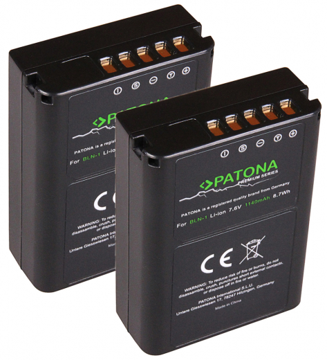 2 x Patona Premium Akku für Olympus PEN E-P5, PEN-F / O-MD E-M1, E-M5, E-M5 Mark II - Typ: BLN-1