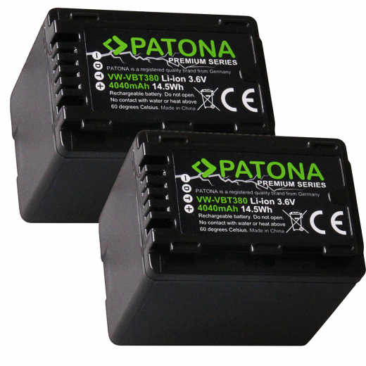 2 x Patona Premium Akku für Panasonic VW-VBT380 (E-K) - mit Infochip - 4,04Ah