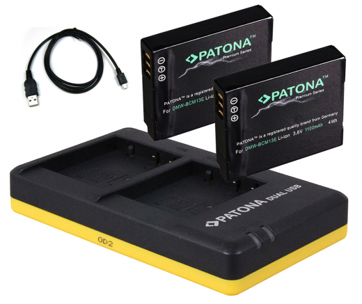 2 x Patona Akku + Dual-Ladegerät für Panasonic DMC-TZ56, DMC-TZ58, DMC-TZ61, DMC-TZ71 - DMW-BCM13 (E)