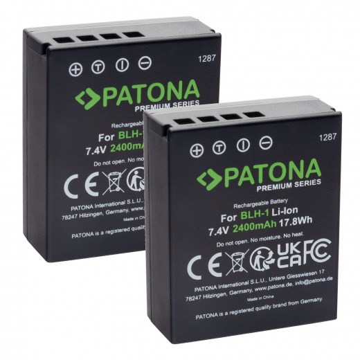 2x Patona Premium Akku für Olympus OM-D E-M1 Mark II, 2 / E-M1X decodiert - Typ BLH-1 - 2400mAh