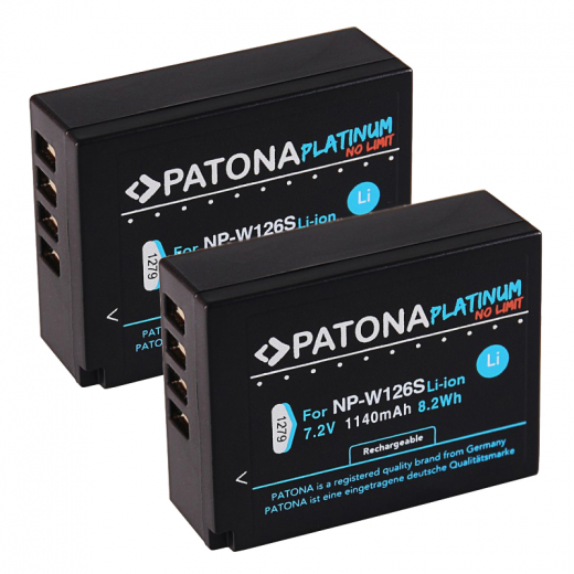 2 x Patona Platinum Akku für Fuji-Film X-T1 / X-T3 / X-T10 / X-T30 / X-T100 / X-T200 - NP-W126S