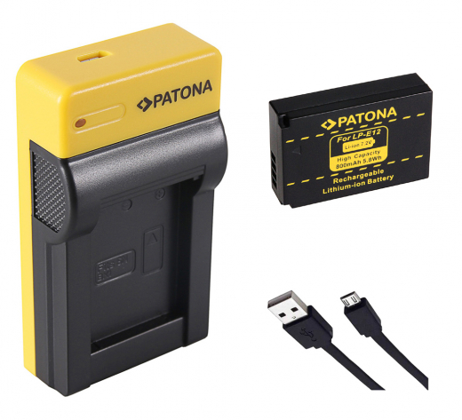 USB-Ladegerät + Patona Akku für Canon EOS 100D, M, M10, M50, M200, M100, PowerShot SX70 HS - Typ: LP-E12