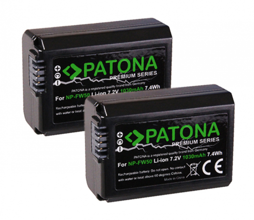 2x Patona Premium Ersatz Akku für Sony Alpha 5000, 5100, 6000, 6100, 6300, 6400, 6500 - Typ: NP-FW50