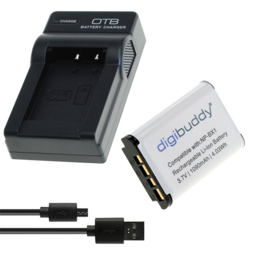 1 x digibuddy Akku + USB-Ladegerät für Sony Akku NP-BX1 - z.B. Cybershot DSC-RX100 II, III, IV, V, VI, VII, HX400, HX400V, etc