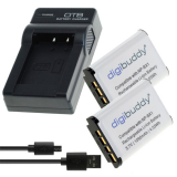 2 x digibuddy Akku + USB-Ladegerät für Sony Akku NP-BX1 - z.B. Cybershot DSC-RX100 II, III, IV, V, VI, VII, HX400, HX400V, etc