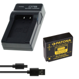 USB-Ladegerät + Patona Akku für Panasonic Lumix DC-GX9, DC-TZ202, DC-TZ96, DMC-TZ91, -TZ81, TZ101- DMW-BLG10-(E)