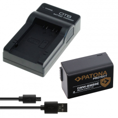 USB-Ladegerät + Patona PROTECT Akku für Panasonic Akku DMW-BMB9, z.B. Lumix DC-FZ82, DC-FZ83, DMC-FZ48, -FZ100, -FZ150